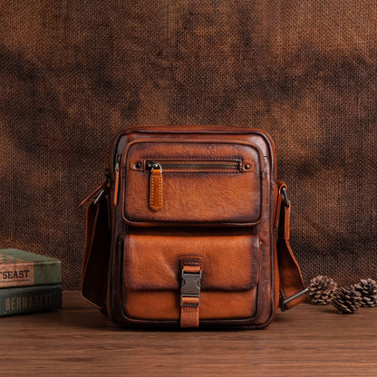 Men's Shoulder Bag Genuine Cowhide Leather Business Casual Crossbody Bag for Men 