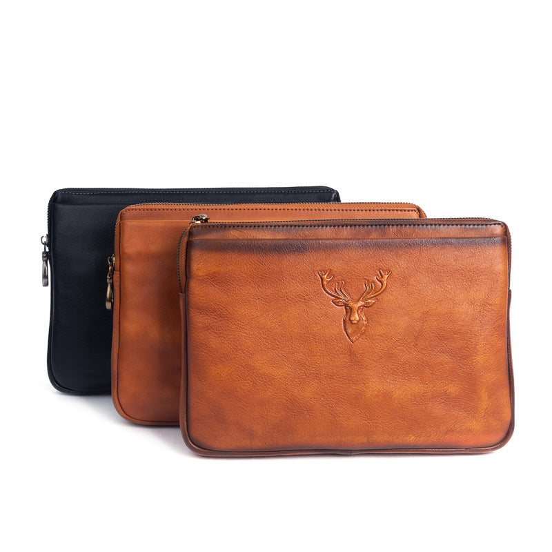 Men's Clutch Bag Genuine Cowhide Leather Retro Casual Men's Bag 