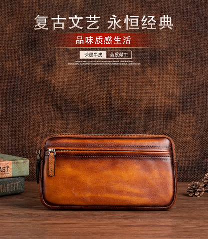 Men's Clutch Bag Genuine Cowhide Leather Casual Men's Handbag 