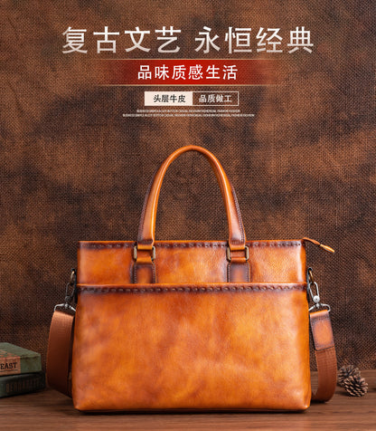 Men's Briefcase Cowhide Genuine Leather Business Men's Handbag 