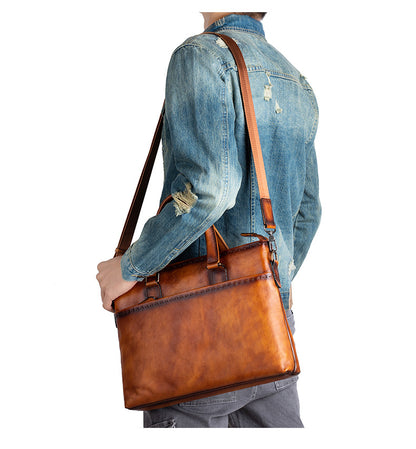 Men's Briefcase Genuine Cowhide Leather Business Casual Bag Men's Handbag 