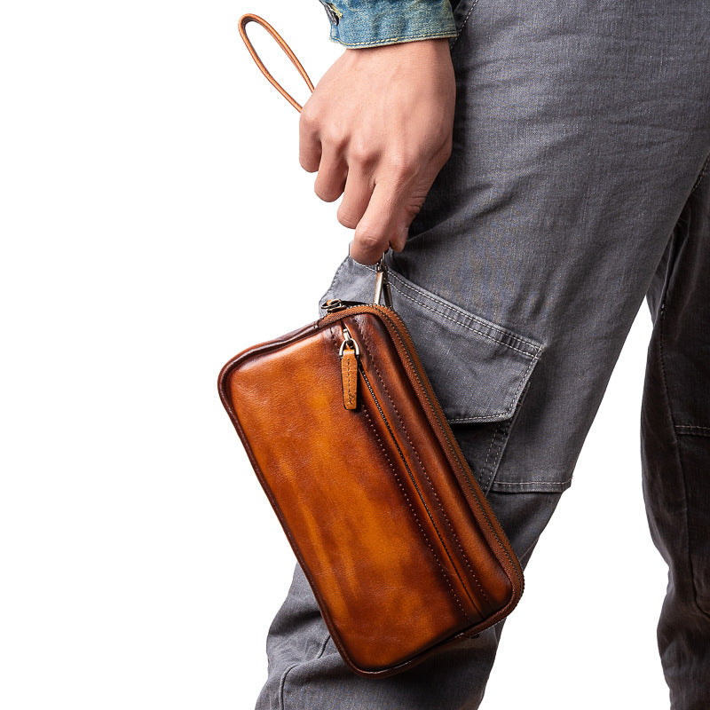 Men's Clutch Bag Genuine Cowhide Leather Casual Men's Handbag 