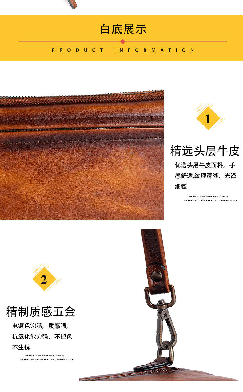 Men's Clutch Bag Genuine Cowhide Leather Casual Men's Handbag 