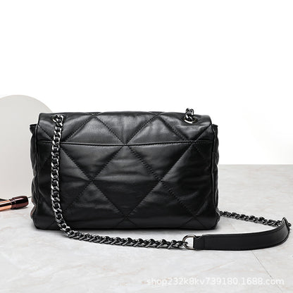 Ladies sheep leather chain bag luxury texture casual crossbody bag genuine leather check elegant shoulder bag.Pochette