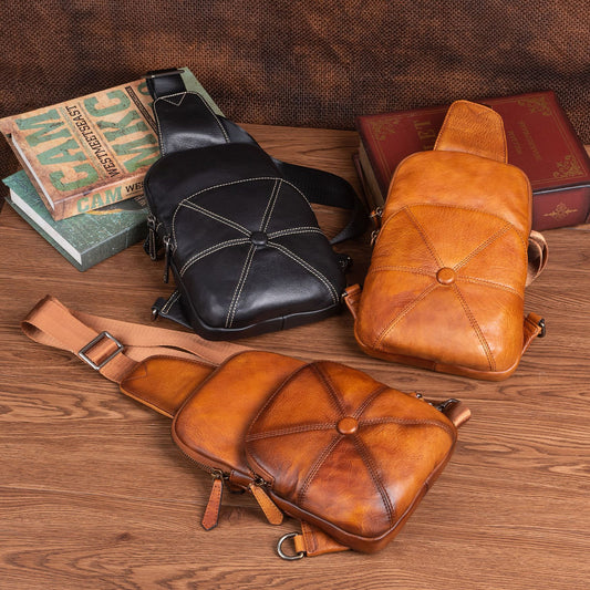 Men's bust bag Genuine cowhide leather business crossbody bag for men 