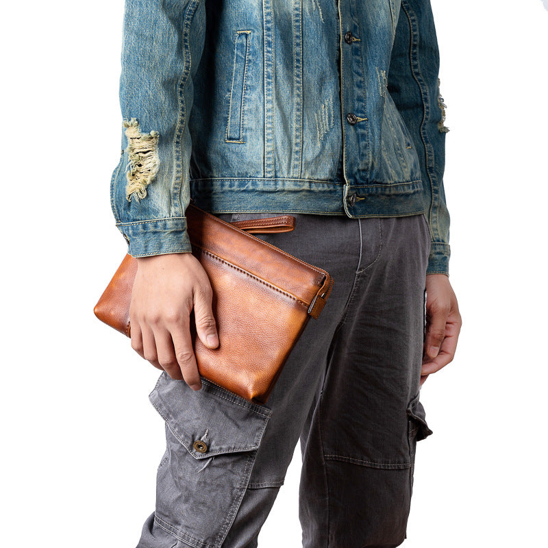 Men's Clutch Bag Genuine Cowhide Leather Casual Men's Handbag 