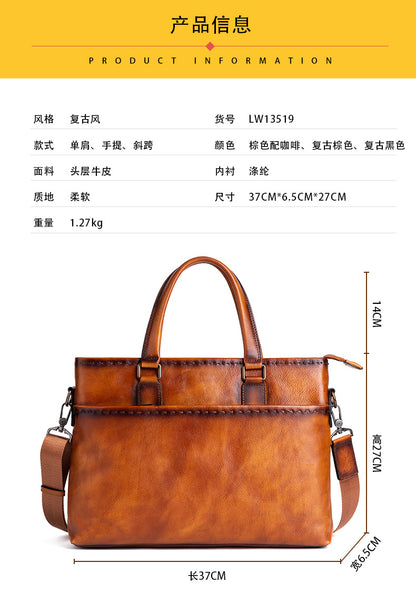 Men's Briefcase Genuine Cowhide Leather Business Casual Bag Men's Handbag 