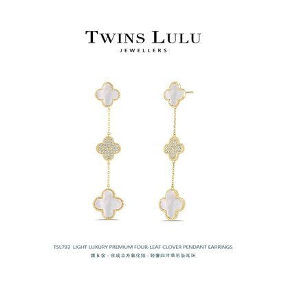 TWINS LULU贅沢クラシックハンドモザイク四つ葉のクローバーペンダントイヤリングプレゼント