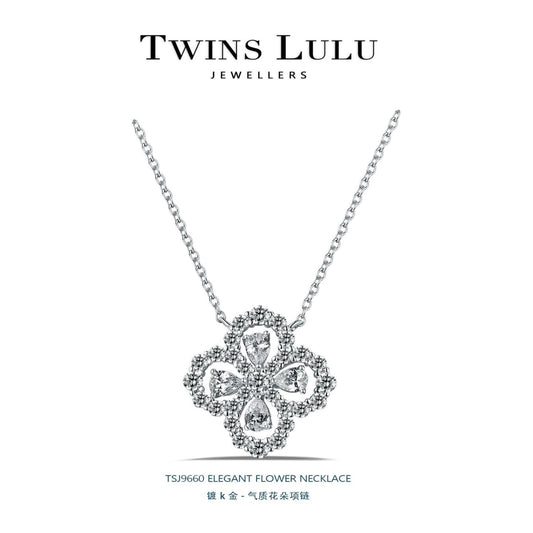 TWINS LULU透かし彫りクローバーS925シルバーネックレス初秋のアクセサリー