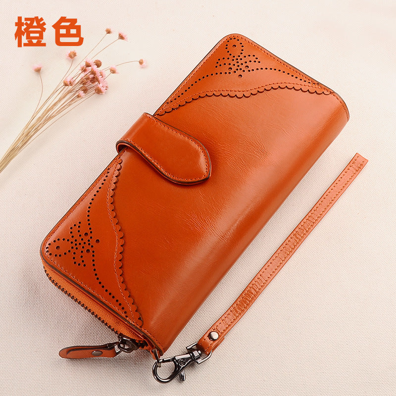 Women's wallet Genuine leather large capacity tri-fold wallet Fashion wallet that goes with anything Long wallet