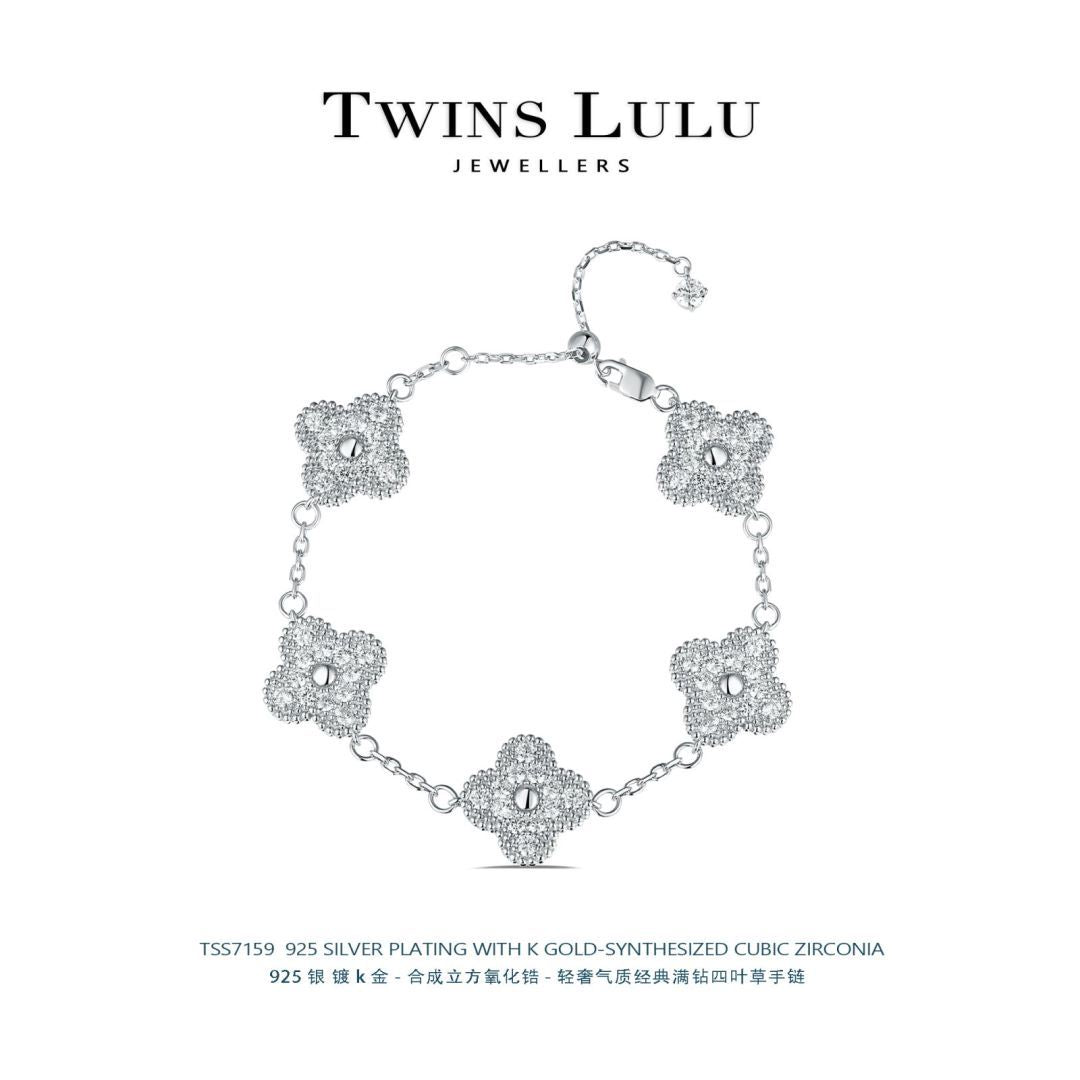 TWINS LULUフラワーエレメント四つ葉クローバーイヤリングネックレスブレスレット3点セットプレゼント