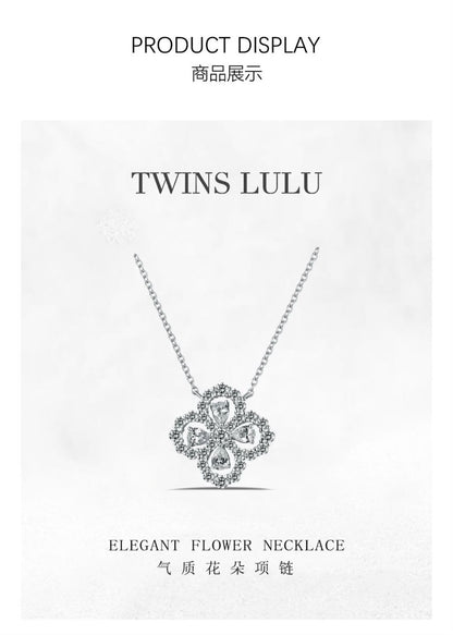 TWINS LULU透かし彫りクローバーS925シルバーネックレス初秋のアクセサリー