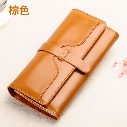 Women's wallet Genuine leather large capacity tri-fold wallet Fashion wallet that goes with anything Long wallet