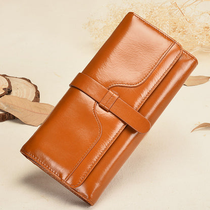 Women's wallet Genuine leather large capacity tri-fold wallet Fashion wallet that goes with anything Long wallet