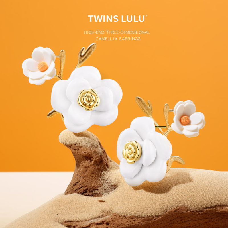 TWINS LULUフレンチ小香風立体椿のイヤリングロマンチックコーデプレゼント