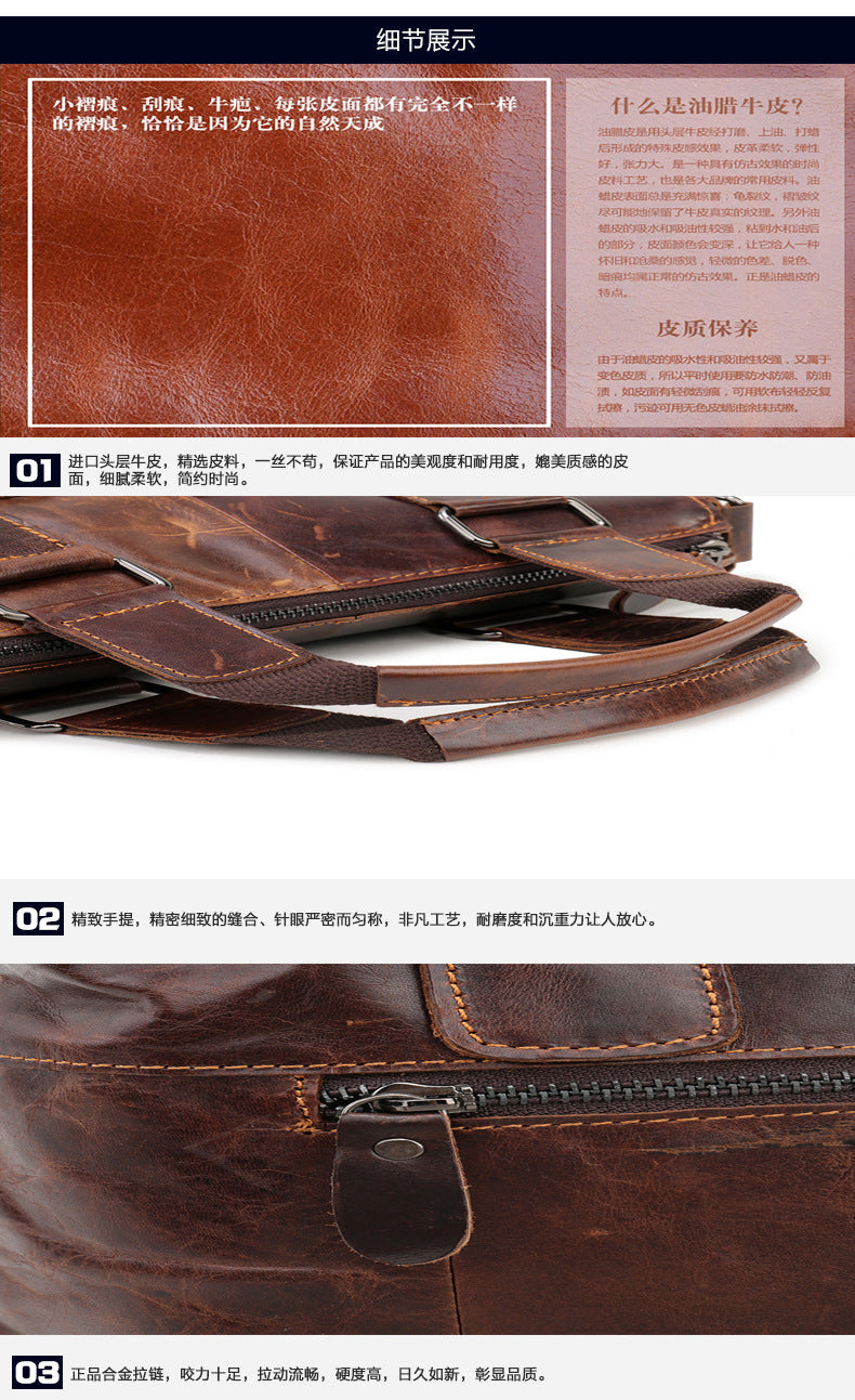 Men's Handbag Genuine Cowhide Leather Retro Casual Business Briefcase Men Shoulder Bag Crossbody Bag