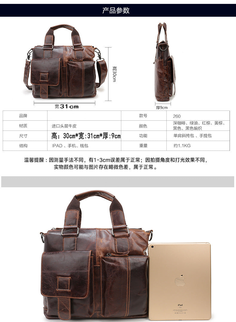 Men's Handbag Genuine Cowhide Leather Retro Casual Business Briefcase Men Shoulder Bag Crossbody Bag