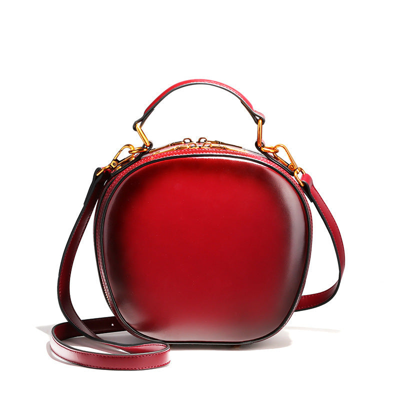 Women's Handbag Retro Shoulder Bag Cute Mini Apple Bag Genuine Leather Enamel Handbag. Bag