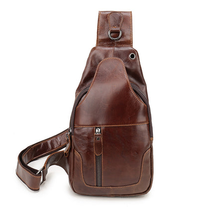 Men's Bust Bag Genuine Cowhide Leather Casual Fashion Men's Crossbody Bag Shoulder Bag 