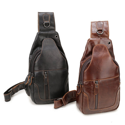 Men's Bust Bag Genuine Cowhide Leather Casual Fashion Men's Crossbody Bag Shoulder Bag 