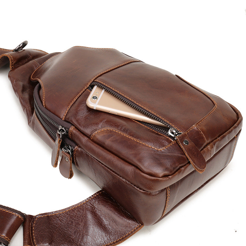 Men's Bust Bag Genuine Cowhide Leather Casual Fashion Men's Crossbody Bag Shoulder Bag 