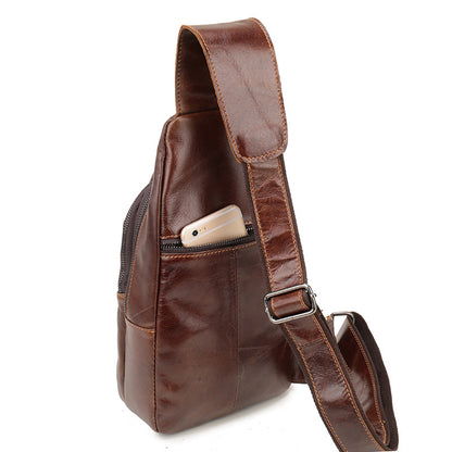 Men's Bust Bag Genuine Cowhide Leather Casual Fashion Men's Crossbody Bag Shoulder Bag 