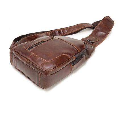 Men's Bust Bag Genuine Cowhide Leather Casual Fashion Men's Crossbody Bag Shoulder Bag 