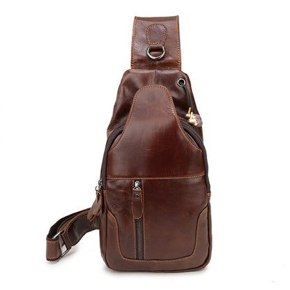 Men's Bust Bag Genuine Cowhide Leather Casual Fashion Men's Crossbody Bag Shoulder Bag 