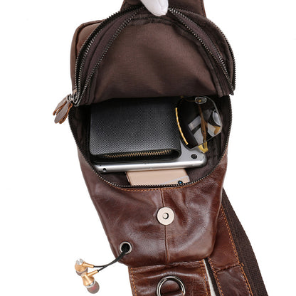 Men's Bust Bag Genuine Cowhide Leather Casual Fashion Men's Crossbody Bag Shoulder Bag 