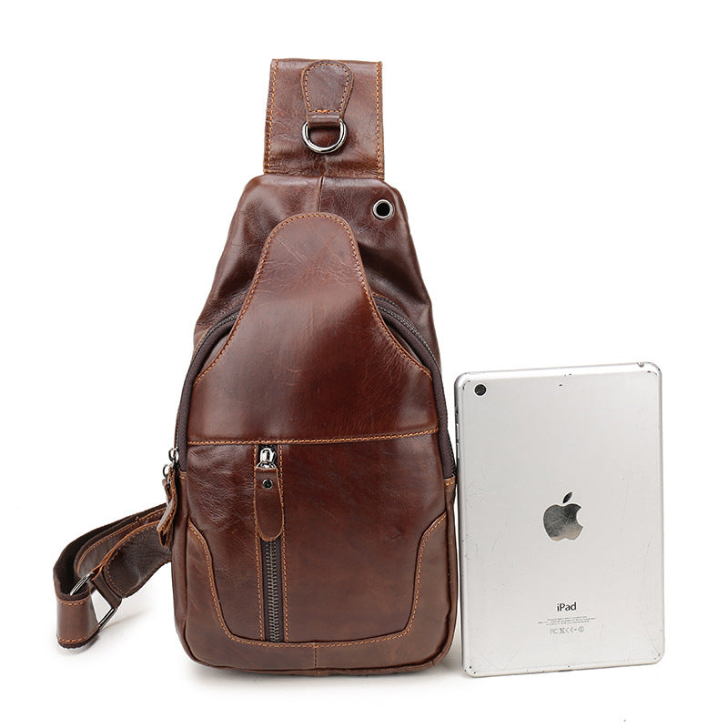 Men's Bust Bag Genuine Cowhide Leather Casual Fashion Men's Crossbody Bag Shoulder Bag 