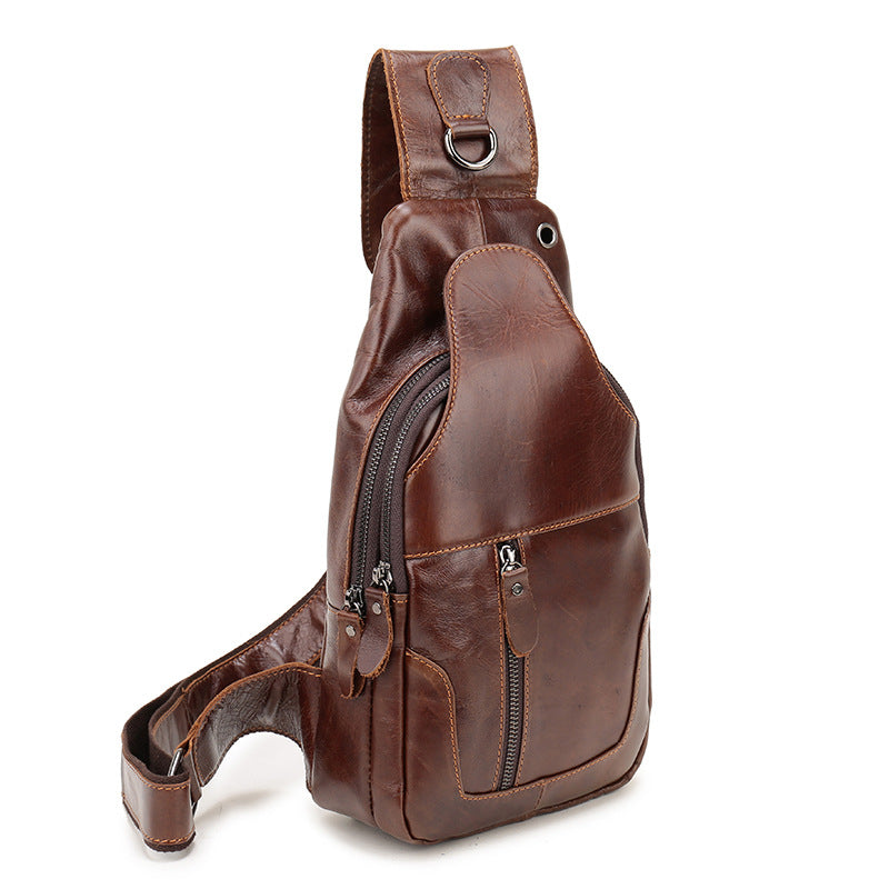 Men's Bust Bag Genuine Cowhide Leather Casual Fashion Men's Crossbody Bag Shoulder Bag 