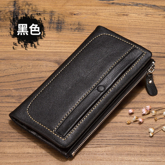 Ladies wallet sheep leather wallet multi-functional ultra-thin bifold wallet zipper wallet casual long wallet