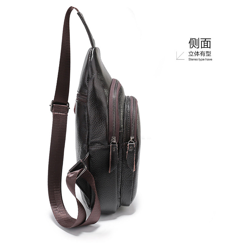 Men's Bust Bag Cowhide Genuine Leather Shoulder Bag Casual Korean Fashion Outdoor Sports Crossbody Bag for Men