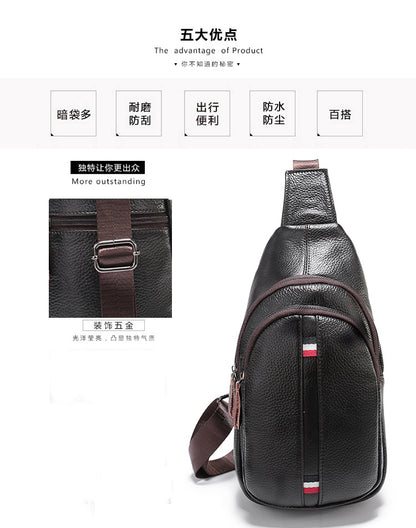 Men's Bust Bag Cowhide Genuine Leather Shoulder Bag Casual Korean Fashion Outdoor Sports Crossbody Bag for Men