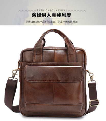 Men's Shoulder Bag Genuine Cowhide Briefcase Retro Business Handbag Men's Crossbody Bag 