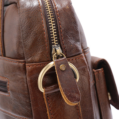 Men's Shoulder Bag Genuine Cowhide Briefcase Retro Business Handbag Men's Crossbody Bag 