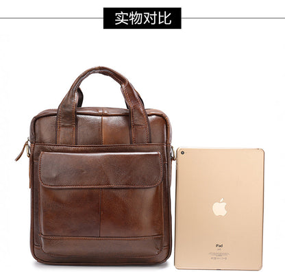 Men's Shoulder Bag Genuine Cowhide Briefcase Retro Business Handbag Men's Crossbody Bag 