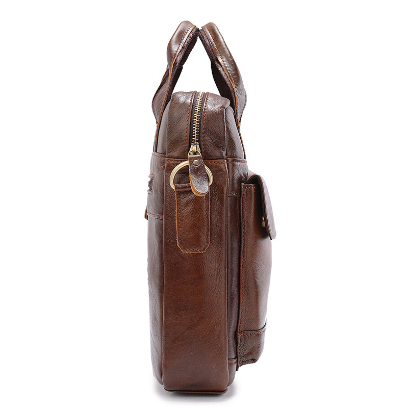 Men's Shoulder Bag Genuine Cowhide Briefcase Retro Business Handbag Men's Crossbody Bag 