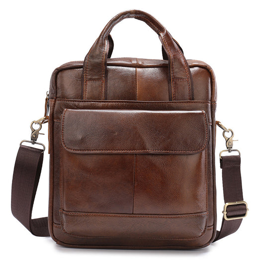 Men's Shoulder Bag Genuine Cowhide Briefcase Retro Business Handbag Men's Crossbody Bag 