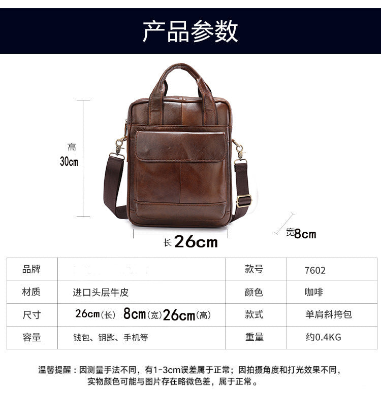 Men's Shoulder Bag Genuine Cowhide Briefcase Retro Business Handbag Men's Crossbody Bag 