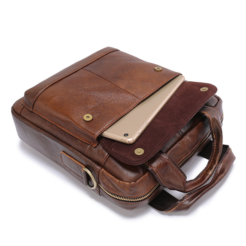 Men's Shoulder Bag Genuine Cowhide Briefcase Retro Business Handbag Men's Crossbody Bag 