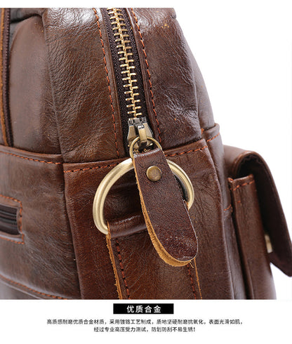 Men's Shoulder Bag Genuine Cowhide Briefcase Retro Business Handbag Men's Crossbody Bag 