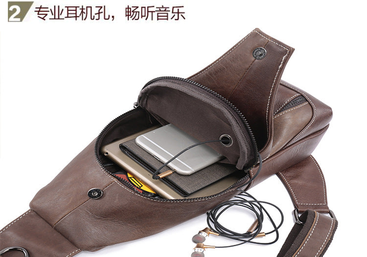 Men's Bust Bag Cowhide Genuine Leather Casual Fashion Sports Crossbody Bag for Men Shoulder Bag 