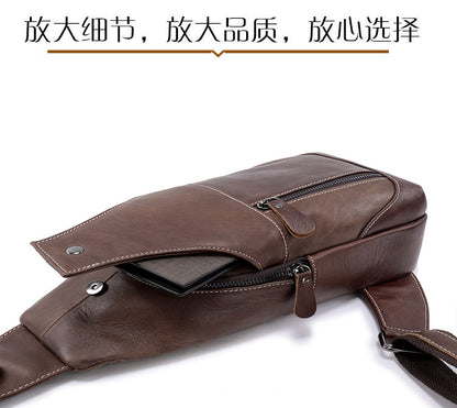 Men's Bust Bag Cowhide Genuine Leather Casual Fashion Sports Crossbody Bag for Men Shoulder Bag 