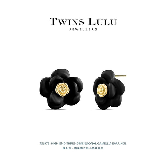 TWINS LULUフレンチ小香風立体椿のイヤリングロマンチックコーデプレゼント