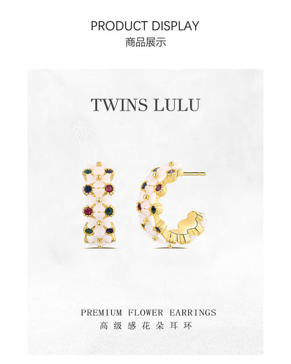 TWINS LULU優雅フレンチ宮廷風精緻小さな白い花のイヤリングプレゼント贈り物