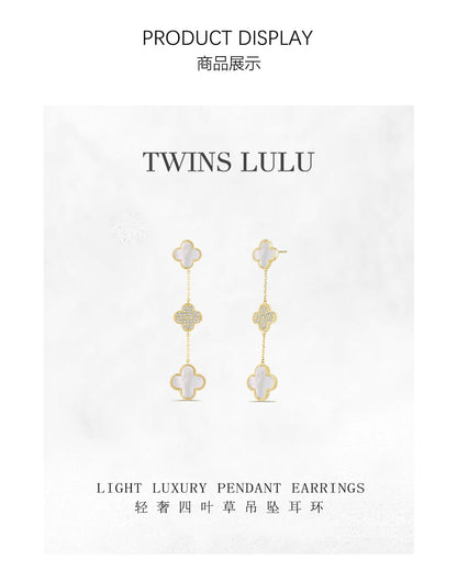 TWINS LULU贅沢クラシックハンドモザイク四つ葉のクローバーペンダントイヤリングプレゼント