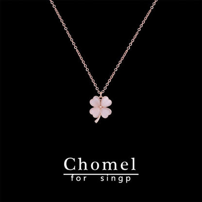 CHOMEL FOR SINGPネックレス女性四つ葉クローバームーンペンダント鎖骨チェーンバレンタインプレゼント