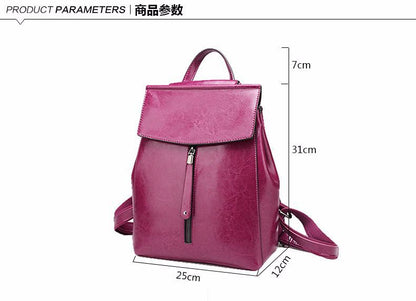 Ladies Bags Fashion Genuine Leather Retro School Bags Oil Wax Cowhide Fashion School Bags Rucksack