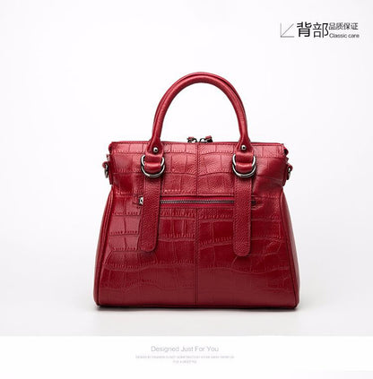 Genuine Leather Women's Bag Crocodile Pattern Top Cowhide Handbag Genuine Leather Shoulder Bag Fashion Retro Handbag. Bag